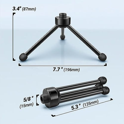 FIFINE Tripod Stand for Desktop Microphone with Non-slip Rubber Feet, Sturdy Metal Construction, Foldable Desk Mic Stand for Gaming, Podcasting, Meetings, Chatting