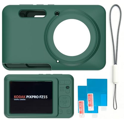 Case for Kodak PIXPRO FZ55,FZ55 accessories,Soft Silicone Protective Case,Comes with 2 Screen Protectors and 1 Wrist Strap - Dark green - color: Dark green