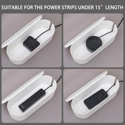 2 Pack White Cable Management Box, Plastic Cord Organizer Box Under Desk, Power Strips Hider for Home Office, Phone Charger, Electronics Wires, Surge Protector Cover Bin (Large) - size: Large(2 Pack)