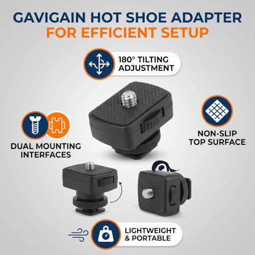 Gavigain Hot Shoe Mount Adapter Mini Ball Head Cold Shoe Mount Adapter 1/4" Screw 180 Degree Swivel for DSLR Camera, Camcorder, Microphone, Video Monitor