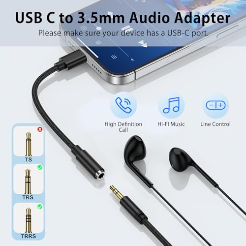 USB C to 3.5mm Headphone Jack Adapter 2 Pack, Type C to 3.5mm Audio Adapter Aux Dongle Cable for Samsung Galaxy S26 Ultra S26+ S26 A37 A57 S25 Ultra S25 FE Edge S25+ A17 A16 5G A36 A26 A56 S24 S23 S22