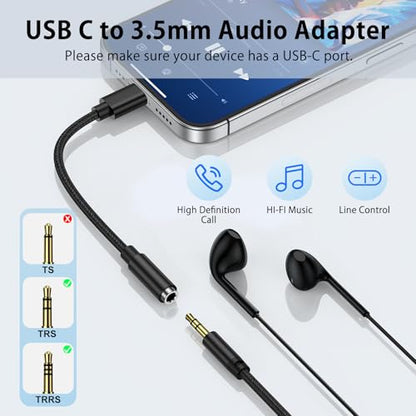 USB C to 3.5mm Headphone Jack Adapter 2 Pack, Type C to 3.5mm Audio Adapter Aux Dongle Cable for Samsung Galaxy S26 Ultra S26+ S26 A37 A57 S25 Ultra S25 FE Edge S25+ A17 A16 5G A36 A26 A56 S24 S23 S22