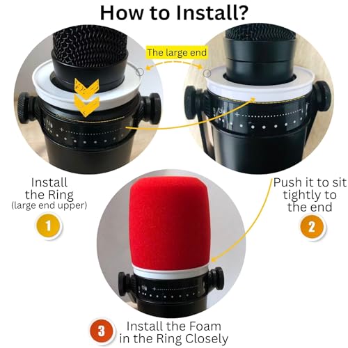 MV7 Pop Filter for Shure MV7 and MV7X Red Foam Windscreen with White Retainer Ring Replacement Cover