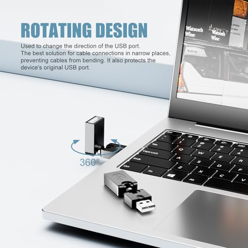 BERLAT Swivel USB 2.0 Adapter, 2 Pack Rotatable USB 2.0 Type A Male to Type A Female 360 Degree Rotation Adjustable Right Angle Extension Adapter Convertor (Black, AM-FM)