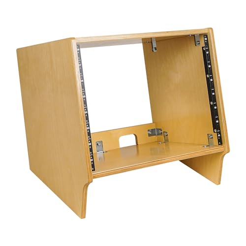Sound Town DIY 8U Angled Desktop Turret Studio Rack with Solid Baltic Birch Plywood, Golden Oak, Assembly Required (SDRK-8SL) - size: 8U, Golden Oak