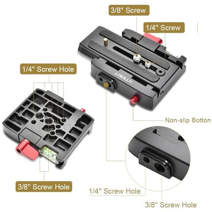 UTEBIT P200 Quick Release Plate, Compatible with Sony A6400 Manfrotto Only | Aluminum Alloy Camera Tripod Base Plate with 1/4" and 3/8" Screw Hole, Black