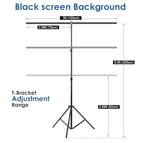 Black Screen Backdrop Kit, Portable Blackscreen Background with T-Shaped Stand, 5 Clamps & Carrying Bag for Photography, Streaming, Zoom, Gaming, (Black, 6.5 Feet X 5.0 Feet) - color: 78×59IN Black