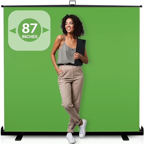 【Wider Style】 KHOMO Gear 87-in Large Collapsible Green Screen Backdrop Portable Retractable Chroma Key Panel Photo Background with Stand for Video Conference, Photographic Studio, Streaming - color: Green, size: 87-Inch