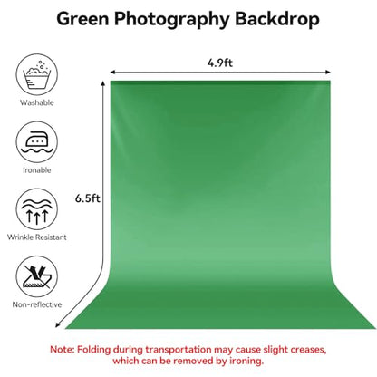 UTEBIT 5x6.5 ft Green Screen Backdrop, Thickened Photography Chroma Key Greenscreen Background, Polyester Fabric Cloth Sheet for Photoshoot, Video Zoom Meeting, Live Streaming, 150Gram (Backdrop only)