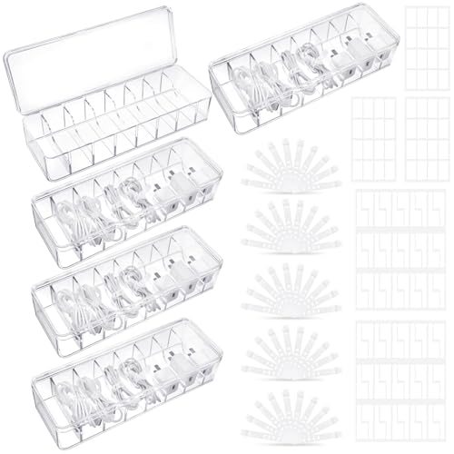 ProSuites Cable Organizer Box with Lid, 5 Pcs Clear Cord Storage Organizer with 50 Cable Ties 108 Cable Labels, Charger Organizer for Office Desk Drawer Organizers and Accessories - color: Transparent 5