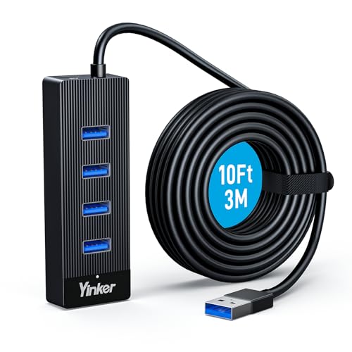 USB 3.0 Hub Long Cable 10FT, 4 Port USB Extension Data Cable USB Dock Extender for Desktop PC Laptop Mac, Windows, 5Gbps - size: 10 FT