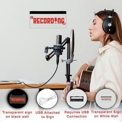 LED Acrylic Wall Recording Sign, Forest & Twelfth Recording Studio Lighted Sign for Professional Studio Setup, Podcast, Radio & More, USB Powered (Recording)