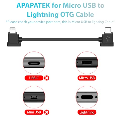for Micro USB to iOS Data Cable for DJI Spark/Mavic Pro/Mavic Mini 1st & SE/Mavic 2 Series/Mavic Air 1st Drone Controller, Link for iPhone 14 13 12 11 Pro Max iPad, RC Cable (1ft/30cm)