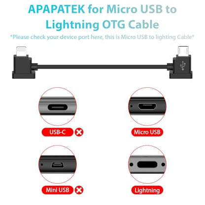 for Micro USB to iOS Data Cable for DJI Spark/Mavic Pro/Mavic Mini 1st & SE/Mavic 2 Series/Mavic Air 1st Drone Controller, Link for iPhone 14 13 12 11 Pro Max iPad, RC Cable (1ft/30cm)