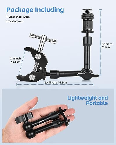 UTEBIT 9 inch Magic Arm with Super Clamp and 360° Ball Heads, Black | Articulating Magic Arm Camera Mount with 1/4" & 3/8" Threads Screws for Monitor,Flash, Microphone, Camera Cage, Action Camera - size: 9inch