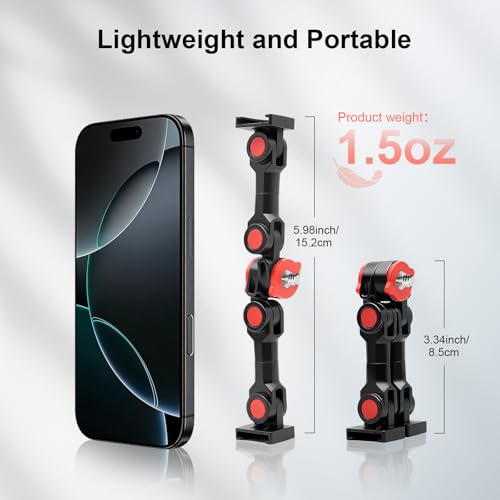 Dual Cold Shoe Mount, Extension Bar Universal Cold Shoe Adapter with Phone Holder Mount, 1/4" Thread Holes for Microphone,Led Video Light, Audio Recorder Monitors (68012)