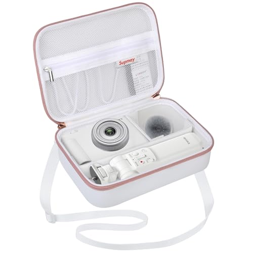 Hard Travel Case for Sony ZV-1F / ZV-1 / ZV-1 II Digital Camera, Protective Cases Bag Fits Vlogger Accessory Kit Tripod, Microphone, LED Video Light, Extra Zipper Pocket fit Battery Pack, White - color: White, size: for Sony ZV-1F / ZV-1 / ZV-1 II