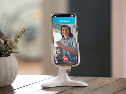 WeatherTech DeskFone Two View in White - Adjustable, Universal Cell Phone Holder Mount Stand for Desk, Counter, Table - Tripod Design for iPhone & Smartphone Charging - White Plastic Knobs - color: White Plastic Knobs