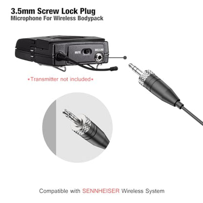 Professional Unidirectional Super Cardioid Lavalier Lapel Microphone - Compatible with Sennheiser Wireless Bodypack System (3.5mm Female Screw Plug)