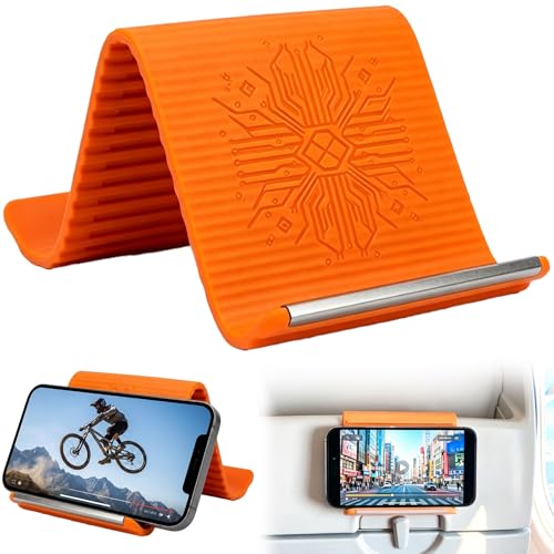 Airplane Phone Holder, Portable Foldable Silicone Aluminum Phone Holder,Textured Non-Slip Surface Flexible Silicone Tablet Stand 0.12" Ultra-Thin Desktop Mount for Home Office Travel Treadmill - color: A-Orange-1PCS