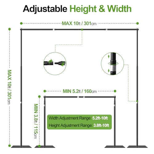 FUDESY Backdrop Stand Heavy Duty, 10x10ft Adjustable Photo Background Pipe and Drape Backdrop Stand Kit with Metal Base for Photography Parties Birthday Video Studio - size: 10x10ft