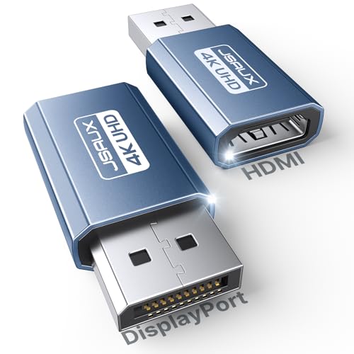4K DisplayPort to HDMI Adapter 2-Pack, JSAUX DP PC to HDMI Monitor Converter Video UHD 2K@120Hz,4K@30 DP to HDTV Male to Female Uni-Directional adapter Compatible with Dell, Lenovo, HP,GPU, AMD -White - color: Blue, size: 2Pack