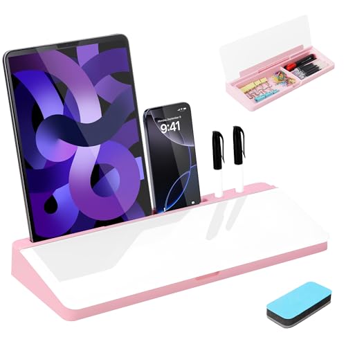 KVY Pink Desk Whiteboard with Storage,Desktop Glass Dry Erase White Board Organizers Supplies with Accessories for Women.Office, Home, School Essentials - color: Pink