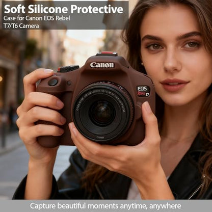Case for Canon EOS Rebel T7 Rebel T6 Camera, Soft Silicone Rubber Protective Camera Case Cover Accessories, Lightweight, Anti-Scratch with Button Marking for EOS Rebel T7 T6 (Brown) - color: Brown