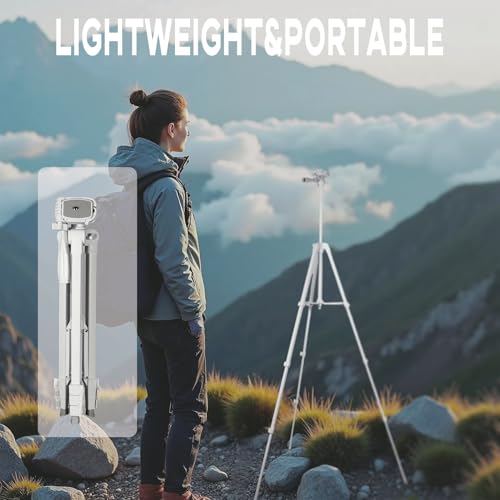 White Lightweight Tripod - 17" to 57" Adjustable Height with 360° Pan Head, Universal 1/4" Screw for Smartphone/DSLR/Camera/Projector - Ideal for Vlogging/Photography/Travel/Live Streaming