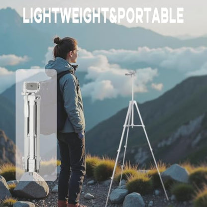 White Lightweight Tripod - 17" to 57" Adjustable Height with 360° Pan Head, Universal 1/4" Screw for Smartphone/DSLR/Camera/Projector - Ideal for Vlogging/Photography/Travel/Live Streaming