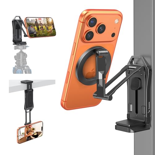 OMOTON TP02-Pro Magnetic Phone Holder for Vlogging, Content Creator Essentials with 1/4" Screw, Arca, Strong Back Magnet for Gym, Adjustable Phone Stand & Selfie Stick for iPhone 12-17 Series, Black - color: 1-Black