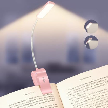 Gritin 2026 Gen 2 Book Light for Reading- 30 Eye Caring Full Spectrum LED | 5 Colors & 5 Brightness, Adjustable Wide/Narrow Beam, Upgrade 1500mAh Long-Lasting Rechargeable Clip on Light-Pink - color: Pink