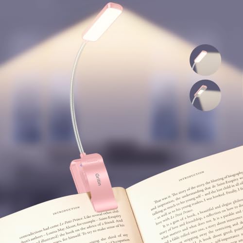 Gritin 2026 Gen 2 Book Light for Reading- 30 Eye Caring Full Spectrum LED | 5 Colors & 5 Brightness, Adjustable Wide/Narrow Beam, Upgrade 1500mAh Long-Lasting Rechargeable Clip on Light-Pink - color: Pink