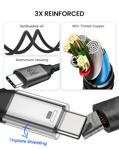 Silkland Right Angle USB 4 Cable for Thunderbolt 4 [3.3FT/1M], 40Gbps Data Sync, 8K/5K@60Hz, 240W Fast Charging, 90 Degree USB C Thunderbolt Cable, Compatible for MacBook, iPhone 17, iPad, SSD, Dock - size: 3.3 Feet