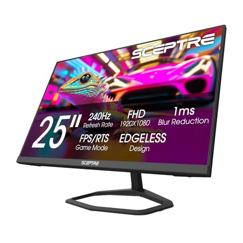 New! Sceptre 24.5-inch Gaming Monitor 240Hz 1ms DisplayPort x2 HDMI x2 100% sRGB AMD FreeSync Premium Build-in Speakers, Machine Black 2026 (E255B-FWD240 Series) - style: 2025 25" 240Hz