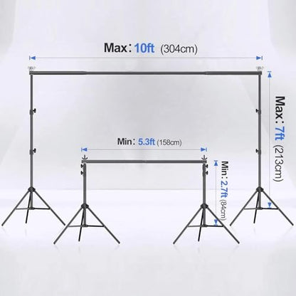 Adjustable Backdrop Stand, 10x7ft, Iron, with 4 Crossbars and 4 Clamps, Photography Studio Background Support for Party, Wedding, Birthday