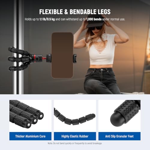 NEEWER Tripod for iPhone with Remote/Action Camera Mount Adapter/Phone Holder, Mini Flexible Camera Phone Tripod Stand Compatible with GoPro Samsung DSLR Camera Webcam for Vlog, Video Recording, T72 - style: T72