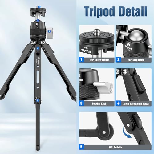 LEOFOTO 9.84" Aluminum Table Tripod with Ball Head for Camera, 360° Rotation Desktop Tripod with 1/4" Screw for Phone Adaptor/Projector/Sport Camera, Max Load 11lb - size: MT-03S with Ball Head