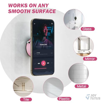 JOYTUTUS Shower Phone Holder, Reusable Suction Cup Phone Mount for Shower, Mirror, Kitchen, Window & Bathroom, Shower Phone Mount Compatible with iPhone 17, 16, 15, 14, 13 & All Phones,Pink,1 Pack - color: Pink
