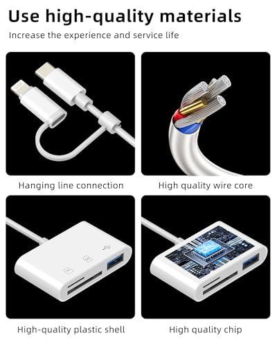 SD Card Reader for iPhone 17 16 15 14 Pro Lightning USB C to USB Micro SD Adapter Accessories Digital Camera Memory TF OTG Hub Converter Port for Ipad Compatible with Samsung Splitter Plug