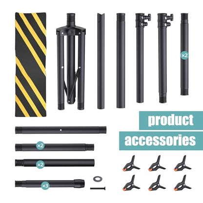 T-Shape Backdrop Stand 8x5.3FT, Height and Width Adjustable Background Stand for Parties,Green Screen Holder with 6 Spring Clamps - size: 8x5.3ft