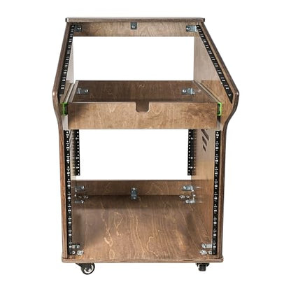 Sound Town DIY Solid Baltic Birch Plywood Studio Rack with 11U Slant Mixer Top, 10U Front, 2U Drawer, Rubber Feet, Casters, Weathered Brown (SDRK-M11X10B) - size: 10U,Weathered Brown