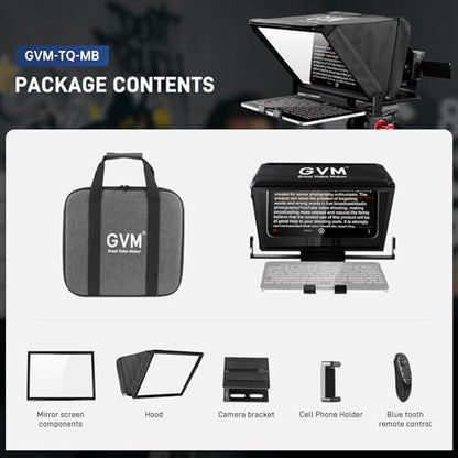 GVM 12" Teleprompter kit with Remote Control & App, Collapsible Teleprompter for iPad Tablet Phone DSLR Camera, Prompter with Carry Case, HD Refective Display, for Video Recording/Vlogger - size: 12inch