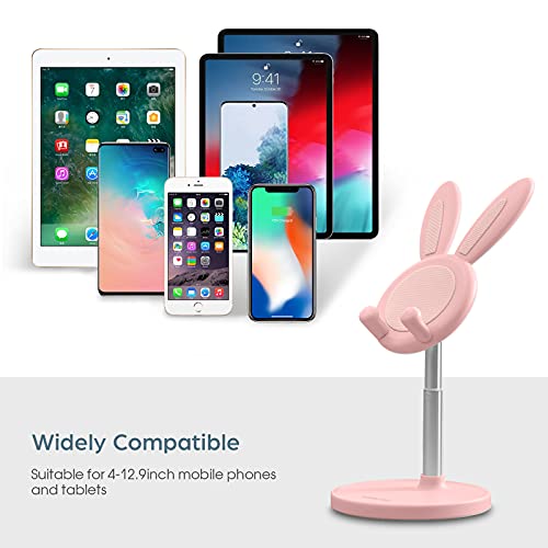 Cell Phone Stand,Angle Height Adjustable Bunny Phone Stand for Desk,Cute Rabbit Phone Holder Stand for Desk, Compatible with All Mobile Phones, Tablets(4-10in) (Pink) - color: Pink