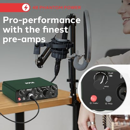 Pyle USB Audio Interface for Recording Music, Podcasting, and Streaming – 2-IN/2-OUT, 24bit/192kHz, Low-Noise, High-Fidelity Studio Quality, USB Powered, Rugged Metal Chassis, 5.9" x 4" x 1.8" - style: Interface Pro