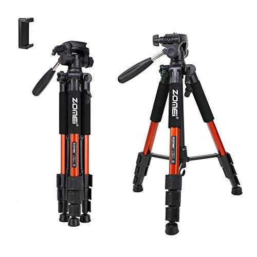 Compact Light Weight Travel Portable Aluminum Camera Tripod Q111 55" for Canon Nikon Sony DSLR Camera YouTube Phone with Carry Case (Orange) - color: Orange red, size: 55"