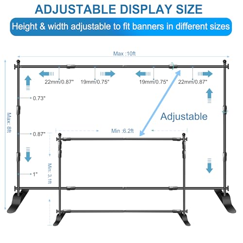 FUDESY Backdrop Banner Stand, 10x8ft Heavy Duty Display Frame, Adjustable Metal Telescopic Tube, Step and Repeat Background Stand Kit for Trade Show, Photography Photo Booth, Party, with Sandbags - size: 8x10ft