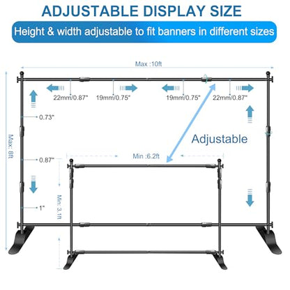 FUDESY Backdrop Banner Stand, 10x8ft Heavy Duty Display Frame, Adjustable Metal Telescopic Tube, Step and Repeat Background Stand Kit for Trade Show, Photography Photo Booth, Party, with Sandbags - size: 8x10ft