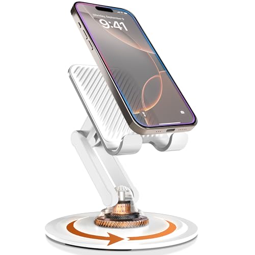 COOPER 360° Stand, Rotating Cell Phone Stand for Desk | Sturdy Metal Base, Foldable, Portable | Cell Phone Holder for Desk (Cream White) - color: B - Cream White