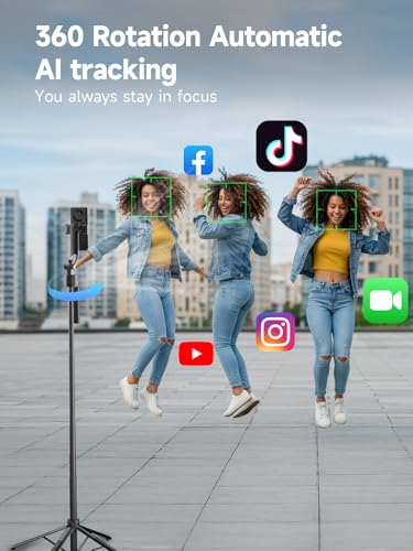 Rollei Auto Face Tracking Tripod, Smartphone Gimbal Stabilizer 64'' Selfie Stick Tripod Holder 360° Rotation for iPhone/Android Stand for Filming Streaming Tiktok Video Vlog - style: Easy Creator Quadpod